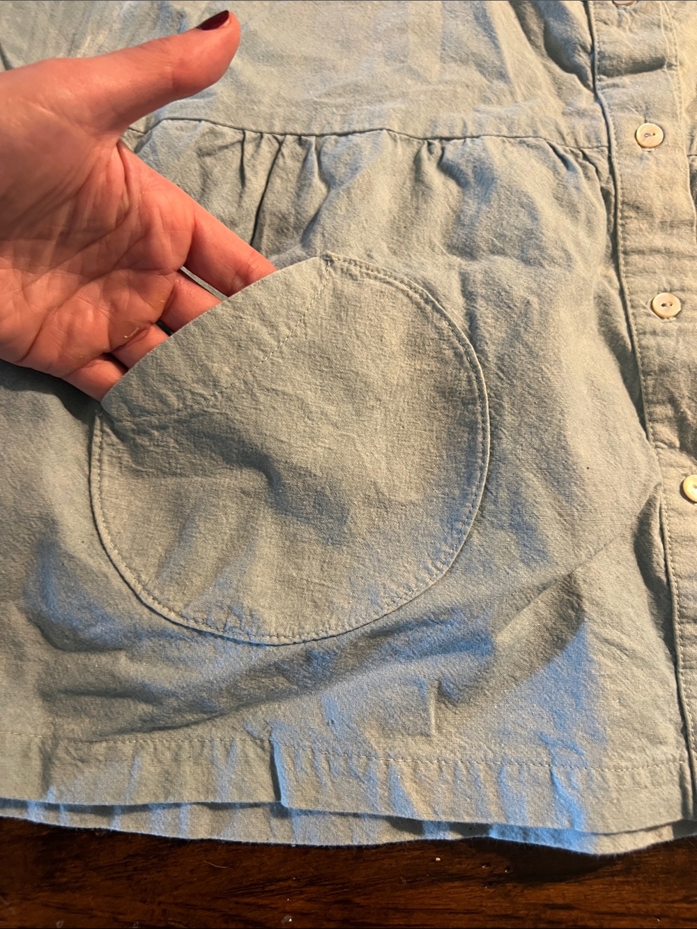 Hey Johanna Handmade & Hand-Dyed Baby Blue Cropped Peplum Button Up Top - Picture 8 of 12